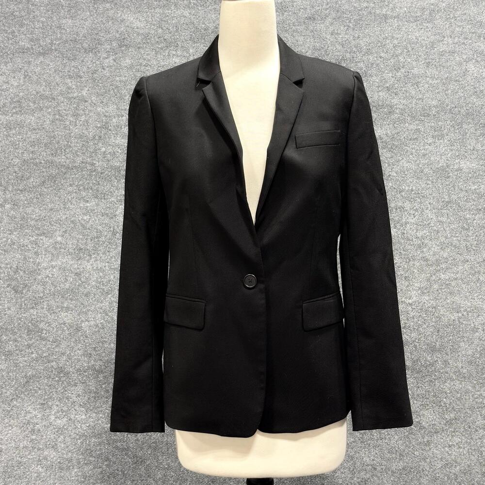 J Crew Blazer Womens 8 Black Super 120s Wool One Button Jacket Workwear Career